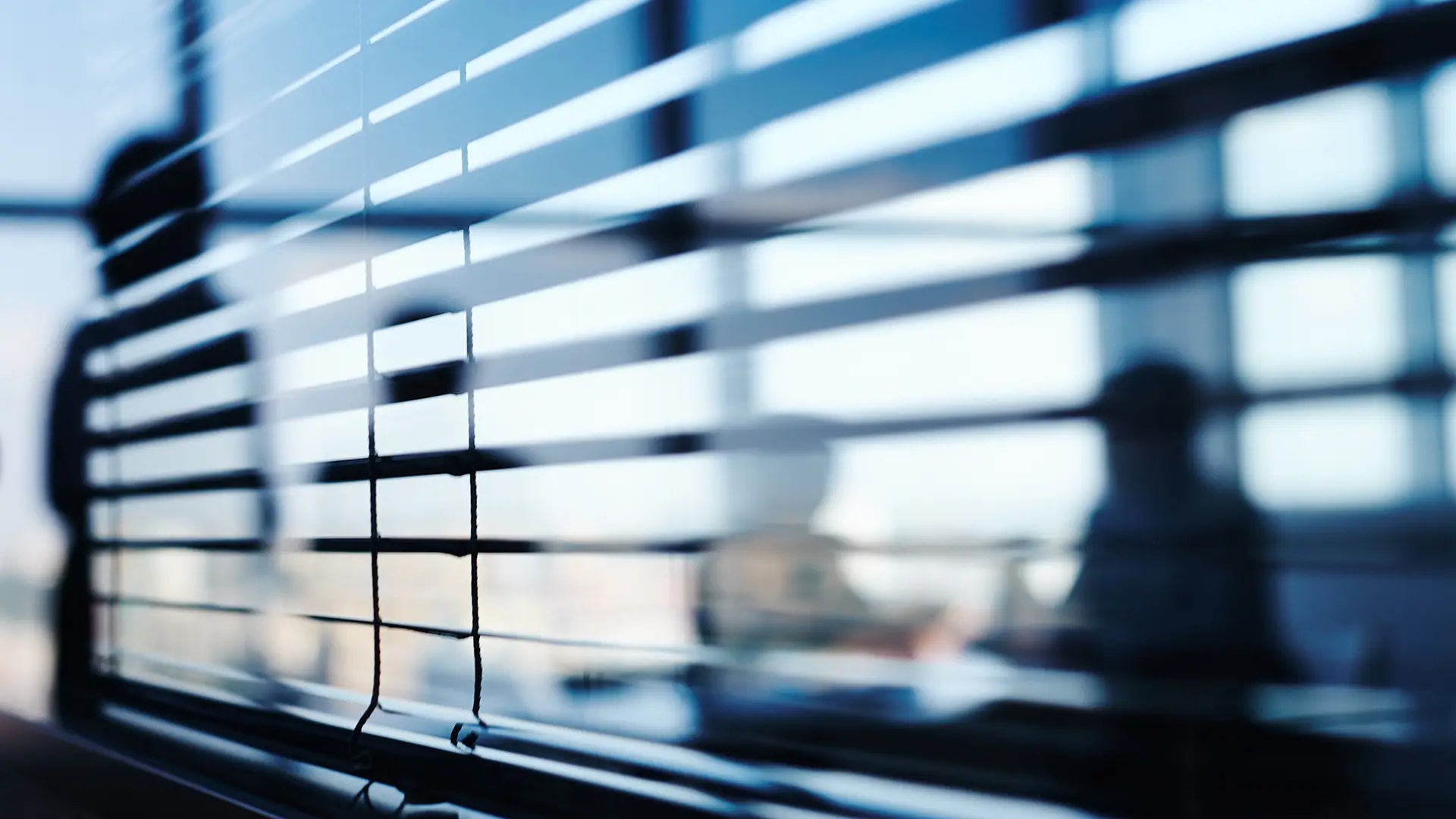 Silhouette of two people chatting by a window