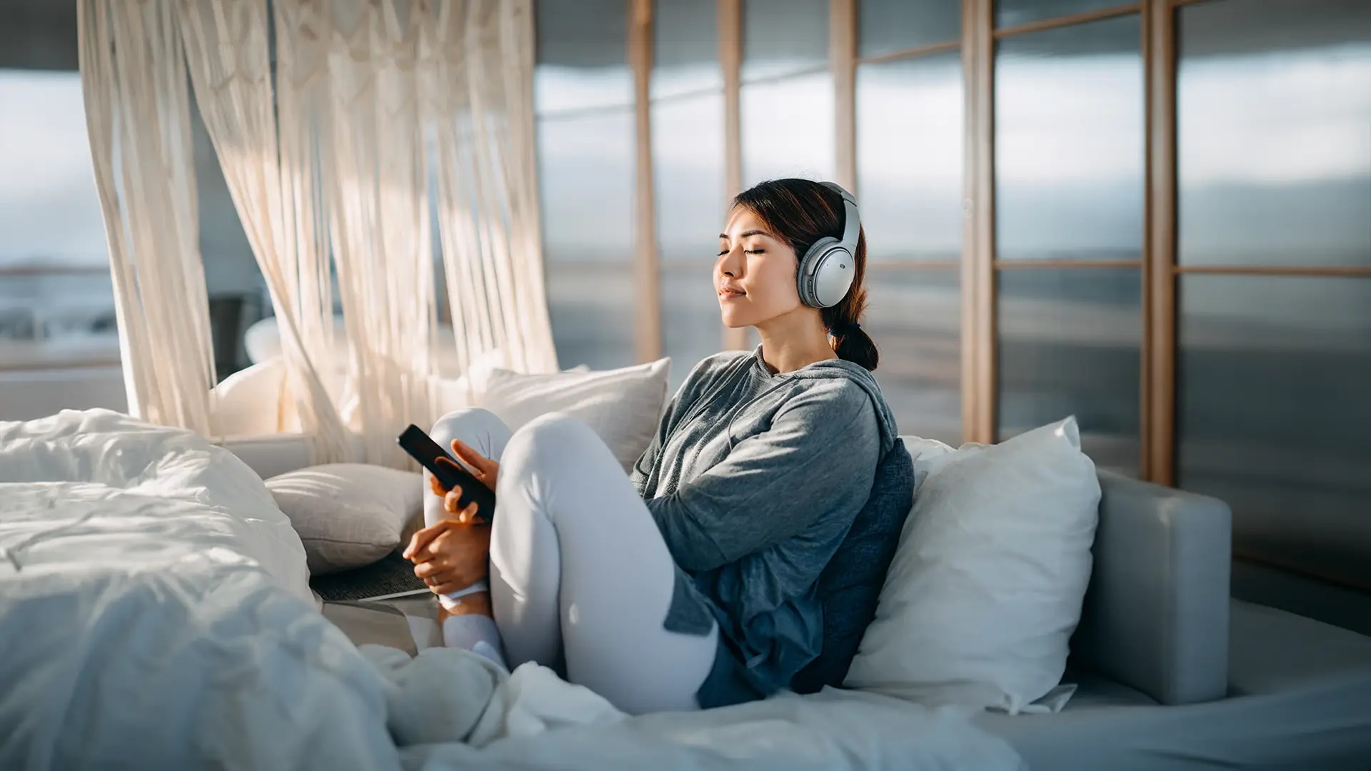 Woman relaxing with headphones