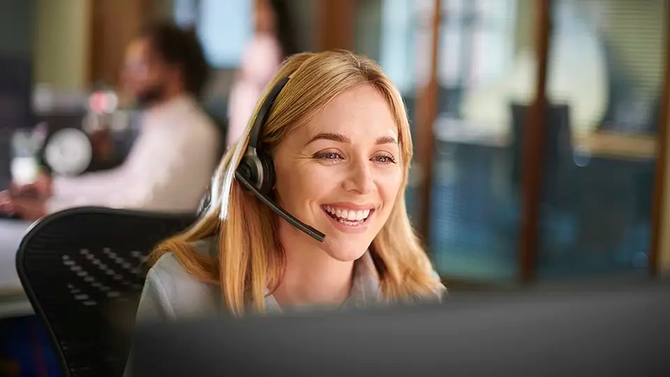 Woman using headset for customer service