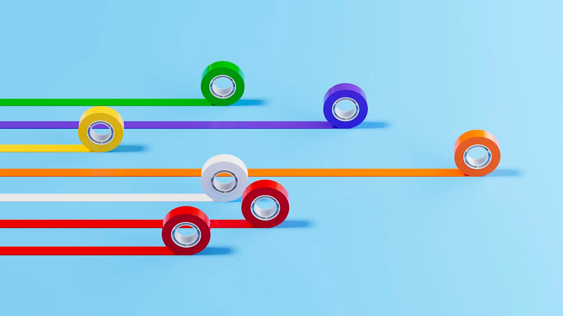 Data visualisation with adhesive tapes on blue background
